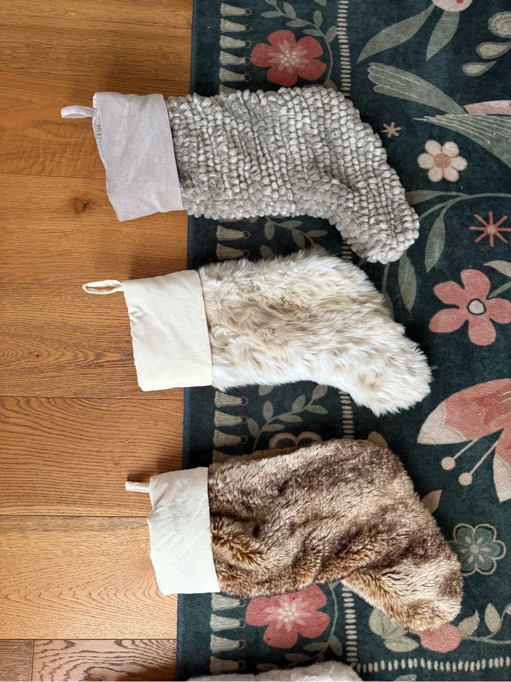 Pottery Barn Faux Fur Christmas Stockings Set of 5 Neutral Cozy Holiday Decor